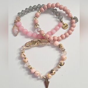 Erimish Pink and Gray Beaded Bracelet Set